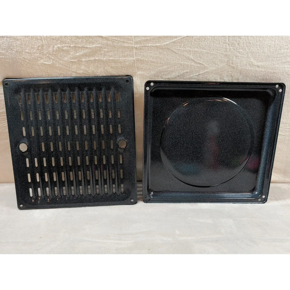 Vintage Black Porcelain Enamel Broiler Pan‎ and Slotted Insert Set 13x13 Inch